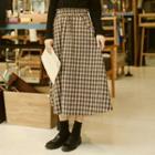 Checked Midi A-line Skirt Plaid - Khaki - One Size