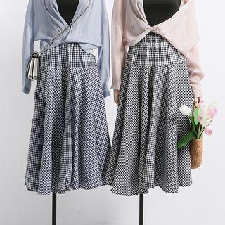High-waist Plaid A-line Midi Skirt