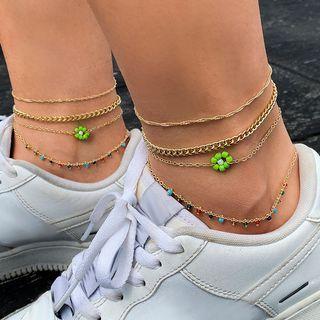 Set Of 4: Bead Flower / Alloy Anklet (various Designs) Set Of 4 - Gold - One Size