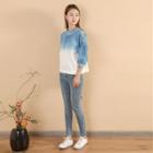 3/4-sleeve Indigo Dyed Blouse