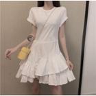 Short-sleeve Asymmetric Ruffled A-line Mini Dress