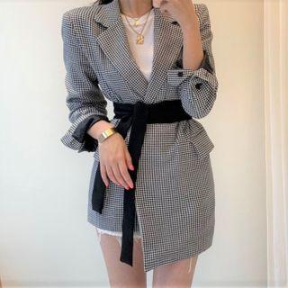 Plaid Sashed Blazer
