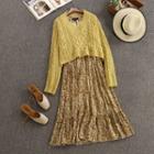 Long-sleeve Floral Print Midi A-line Dress / Sweater / Set