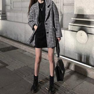 Plaid Blazer / Corduroy Mini Skirt
