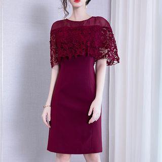 Cape-sleeve Lace Paneled Dress