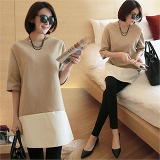 Elbow-sleeve Two-tone Dress