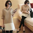 Elbow-sleeve Two-tone Dress