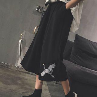 Crop Printed Wide Leg Pants Black - One Size