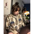 Round Neck Bear Print Knit Sweater