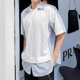 Mock Two-tone Striped Panel Shirt