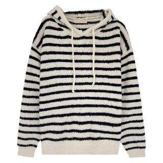 Long-sleeve Striped Knit Hoodie Stripe - One Size
