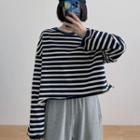Striped Cropped Trim Sweatshirt