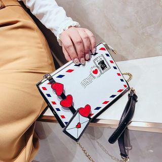 Faux Leather Envelope Clutch With Shoulder Strap White - One Size