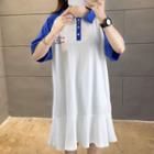 Lettering Color Block Elbow-sleeve Polo Shirt Dress