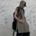 Couple Matching Slit-side Hoop Accent Hooded Sleeveless Top