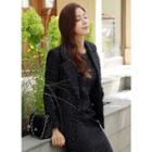 Notched-lapel Faux-pearl Button Tweed Jacket