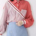 Striped Panel Shirt Red - One Size