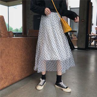 Polka Dot Maxi Skirt White - One Size