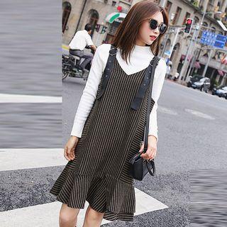 Striped Midi Pinafore Dress