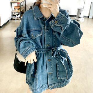 Long Denim Jacket As Figure - One Size