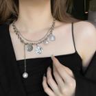 Alloy Disc Faux Pearl Layered Choker Necklace - As Shown In Figure - One Size