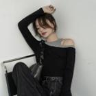 Long-sleeve Cold Shoulder Two-tone Top