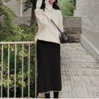 V-neck Sweater / Turtleneck Long-sleeve Top / Midi Straight-fit Skirt