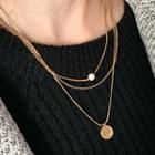 Coin-pendant Layered Necklace Gold - One Size
