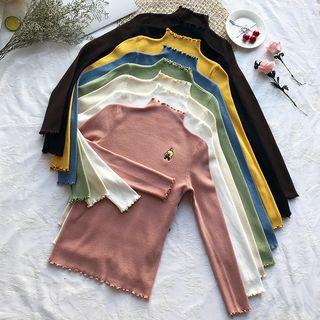 Chick Embroidered Mock Neck Knit Top