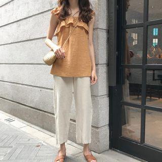 Frill Trim Tank Top / Cropped Straight Cut Pants