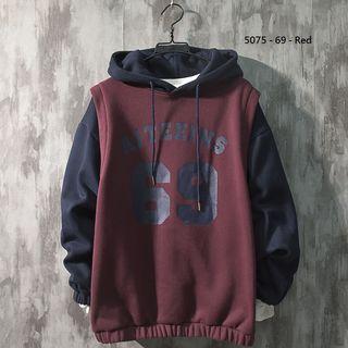 Couple-matching Mock Two-piece Lettering Hoodie