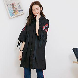 Embroidered Elbow-sleeve Single-breasted Jacket