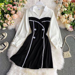 Mock Two-piece Lapel Long-sleeve Mini Dress
