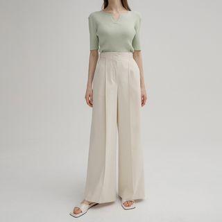 Pintuck Tab-waist Wide-leg Pants