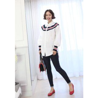 Dip-back Contrast-trim Cotton Shirt