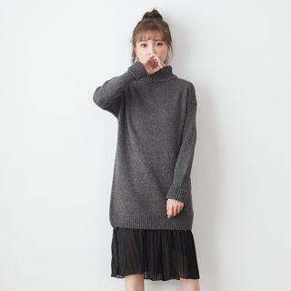 Turtle Neck Ribbed Knit Top