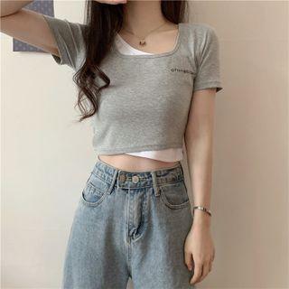 Short-sleeve Mock Two Piece Crop T-shirt