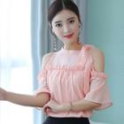 Short-sleeve Cold-shoulder Chiffon Blouse