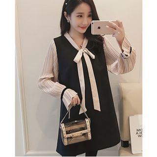 Tie-neck Long-sleeve Shift Dress
