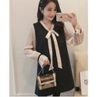 Tie-neck Long-sleeve Shift Dress