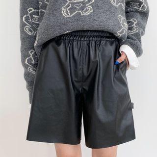 Faux-leather Wide Leg Shorts Black - One Size