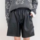 Faux-leather Wide Leg Shorts Black - One Size