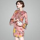 Flower Print Flared-sleeve Mini Sheath Dress