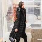 Faux-fur Trim Padded Coat With Sash Black - One Size