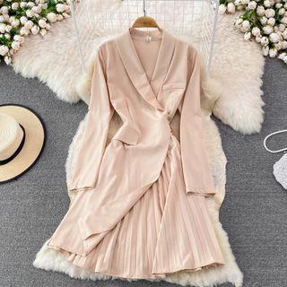 Long-sleeve Accordion Pleat Midi A-line Blazer Dress