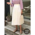 Adjustable-waist Frayed Linen Blend Skirt