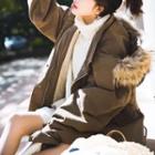Faux Fur Collar / Hooded Pocketed Coat