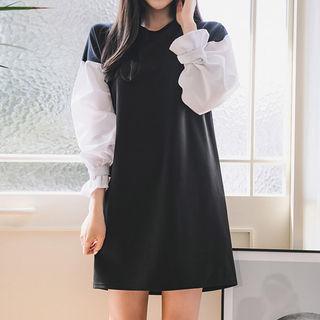 Contrast-sleeve Mini Shift Dress