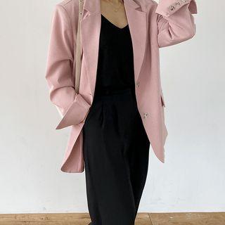 Buttoned-cuff Single-breasted Blazer Pink - One Size