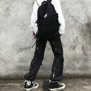 Drawstring Hem Zip-back Cargo Pants